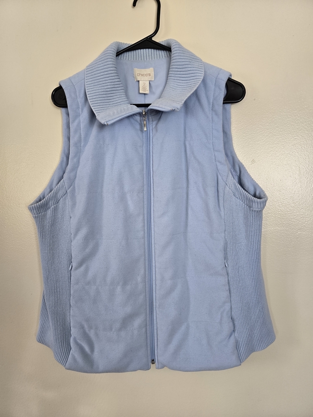 Chico's Sky Blue Quilted Zip-Front Vest Size 2